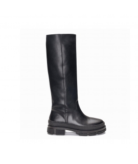 NAE Victoria schwarzer röhrenförmiger veganer Stiefel unterhalb der kniedicken Sohle