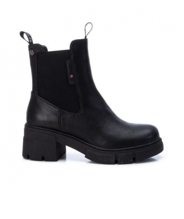 Black vegan ankle boots elastic heel side zip thick sole