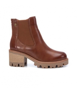 Brown vegan ankle boots elastic heel side zip thick sole