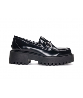 NAE Anuk shiny black vegan loafers chunky platform horsebit