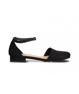 NAE Flora black low-cut ballet flats suede effect strap vegan shoes