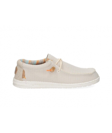 HEY DUDE vegane WALLY Stretchschuhe Herren Sommercreme Sneakers atmungsaktive Schnürsenkel