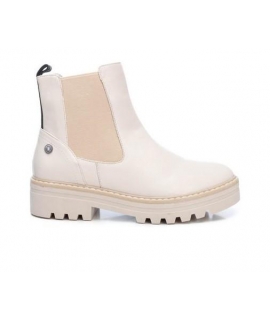 Beige vegan low boots with elastic side zip and treaded sole