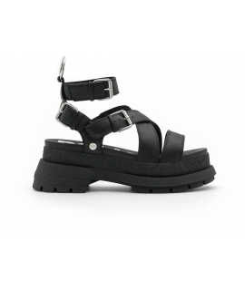 BUFFALO Vegan RUDE UP black buckles platform sandals women chunky wedge gladiator style bands vegan shoes