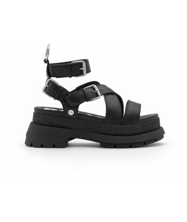 BUFFALO Vegan RUDE UP sandales à plateforme à boucles noires femmes bandes de style gladiateur compensées épaisses chaussure