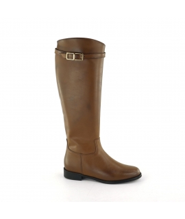VSI ANNET Vegan brown leather riding style boot with round toe strap and zip Made in Italy