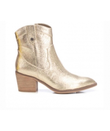 REFRESH Gold vegan ankle boots laminated Texans zip heel toe eco-friendly vegan shoes