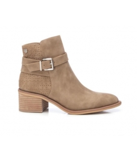 REFRESH Beige vegan spring perforated ankle boots with zip heel vegan shoes