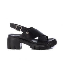 REFRESH Black Vegan sandals with crossover heel and slingback platform