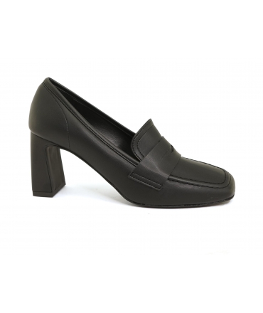 VSI MARGOT Schwarze vegane Maismokassin-Schuhe mit breitem Absatz und eckiger Zehenpartie, hergestellt in Italien