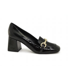 VSI SVEVA Shiny black vegan moccasin wide heel square toe clamp vegan shoes made in Italy