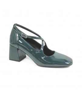 VSI MEGGY green vegan patent pumps with double braided strap and wide heel made in Italy