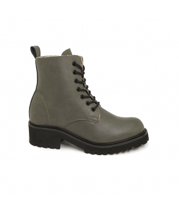 VSI NEVADA Gray padded combat boots 7 holes fake fur waterproof zipper heel vegan shoes Made in Italy