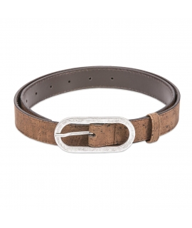 Vegan belt for women in brown cork with round buckle