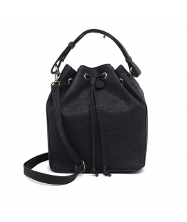 Black vegan bucket bag Woman cork waterproof shoulder strap strings ecological bag