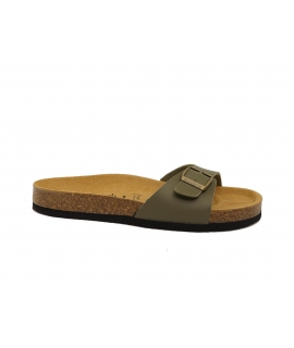 NATURAL WORLD chaussons véganes à une bride Femme kaki éco boucle