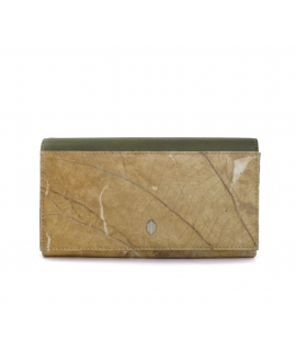 Portefeuille femme large feuilles fermeture bouton porte monnaie accordéon vegan étanche