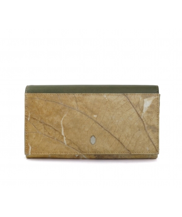 Portefeuille femme large feuilles fermeture bouton porte monnaie accordéon vegan étanche