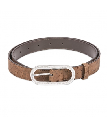 Cintura vegan donna marrone sughero fibbia tonda