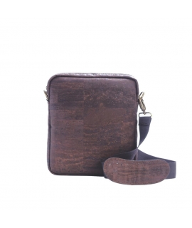 Borsello vegan Uomo sughero marrone scuro tracolla regolabile tasche cerniera