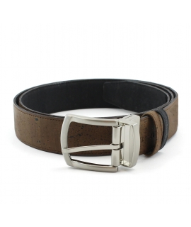 Cinturón vegano Hombre marrón oscuro negro corcho reversible doble faz bicolor