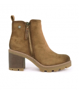 REFRESH Bottines vegan marron, bout rond, talon large, zip latéral, semelle épaisse