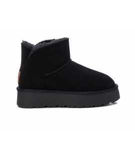 XTI black low platform boot faux fur vegan warm padded