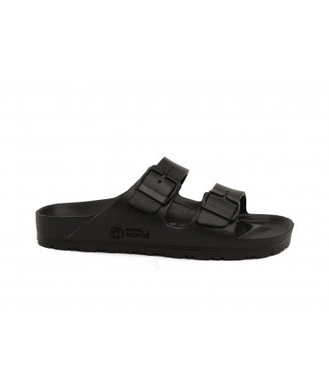NATURAL WORLD pantuflas de piscina de mar veganas unisex negras de doble banda