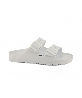 NATURAL WORLD vegane Strandpantoffeln aus weissem Gummi mit Doppelband, Unisex