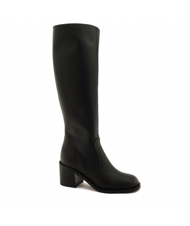 VSI NIMA Black vegan boots corn wide heel zip elastic insert Made in Italy