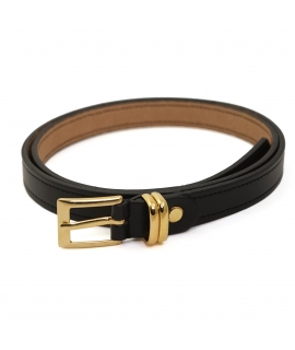 VSI CALIN Vegan Belt Black Apple Thin Square Buckle Gold Loops Gold