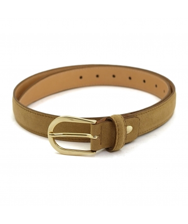 VSI SEFI Women's vegan beige alcantara belt with handcrafted gold buckle Made in Italy