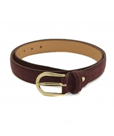 VSI SEFI Cintura fina vegan donna viola prugna alcantara fibbia oro artigianale Made in Italy