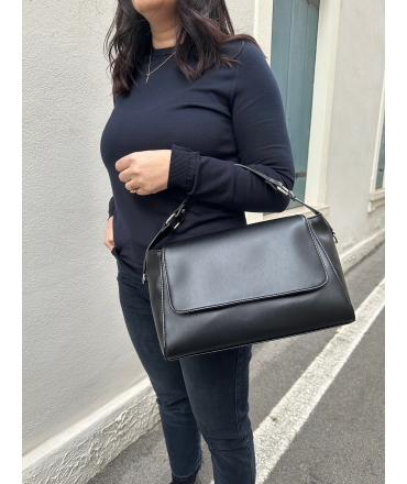 VSI LENIA Black vegan bag for women, adjustable shoulder strap, apple skin Made in Italy