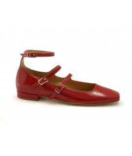 VSI HOLLY bailarinas merceditas veganas de charol rojo cereza con tiras en punta cuadrada hechas en Italia