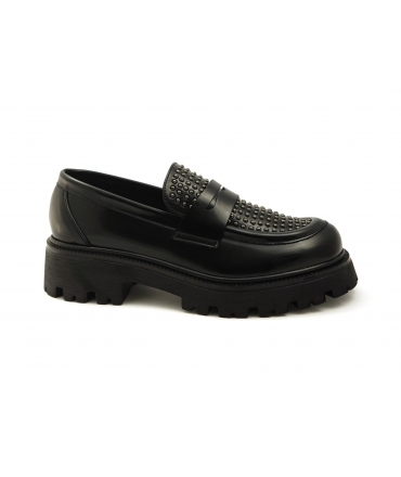 VSI VIAGO Mocasines veganos con tachuelas negras suela gruesa de charol Made in Italy