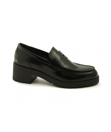 VSI YORI Mocasín vegano negro brillante con tacón cómodo Made in Italy