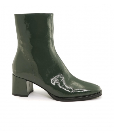 Chaussures végétaliennes pour femmes VSI MARILYN, bottines carrées vernies vertes, fermetures éclair étanches, fabriquées 