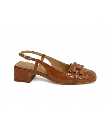 VSI ESTA Mocassins slingback vegan marron avec franges talon bas Fabriqué en Italie