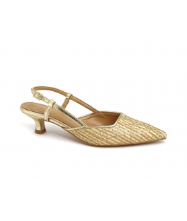 VSI SAFIRA Slingback vegan gold raffia decollet low heel spool toe Made in Italy