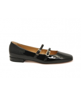 VSI MOLLY schwarze Ballerinas mit Lacklederriemen, eckige Zehenpartie, vegane Schuhe, hergestellt in Italien