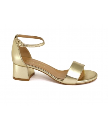 VSI THETIS Vegane goldene Damensandalen mit niedrigem Absatz und glänzendem Band, hergestellt in Italien
