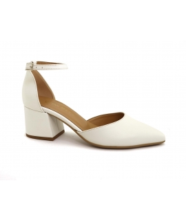 VSI APRIL Scarpe Sposa bianche tacco comodo punta chiusa cinturino vegan shoes Made in Italy
