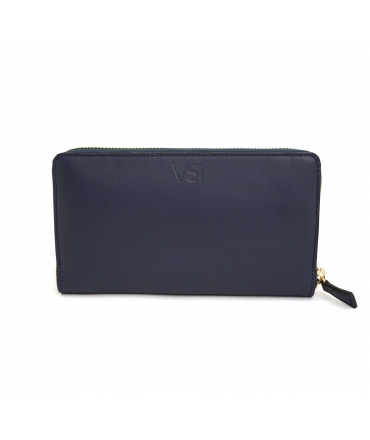 VSI LANDI Cartera vegana tarjetero acordeón maíz azul cierre cremallera hecho en Italia