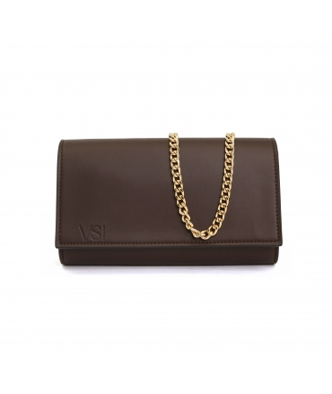 VSI CAMUCIA Vegan wallet clutch bag, dark brown corn, removable shoulder strap with button