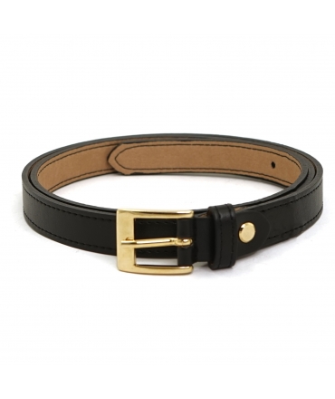 VSI DRINA Ceinture fine pomme noire avec boucle carrée dorée vegan éco-responsable