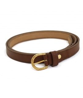 VSI IRI Cintura vegan marrone mais fibbia rotonda martellata oro artigianale Made in Italy