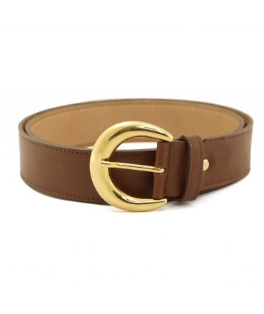 VSI INVI Ceinture haute végétalienne marron maïs avec grande boucle ronde en or fabriquée à la main Made in Italy