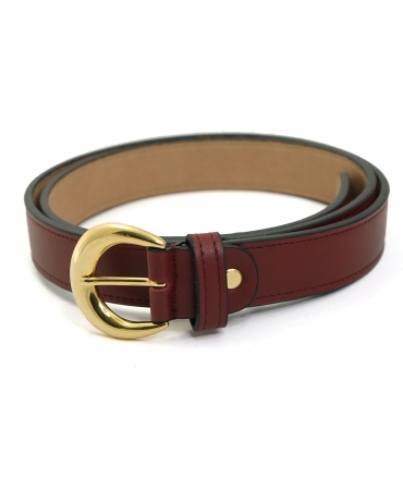 Ceinture vegan VSI VIV Bordeaux avec boucle ronde dorée fabriquée à la main Made in Italy