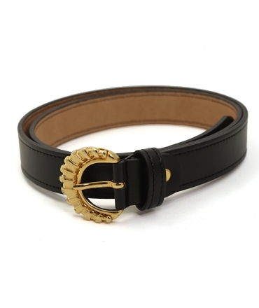 VSI SUNNY Cintura nera vegan mela ecologica fibbia decorata oro Made in Italy